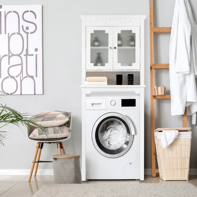 Costway Over The Toilet Bathroom Space Saver Carved Top Toilet Rack W/ Adjustable Shelf - Image 2