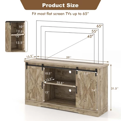 Costway TV Stand Farmhouse Cabinet Sliding Barn Door Adjustable Shelves For TV Up To 65'' - Image 3