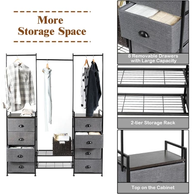 Costway 8 Drawer Fabric Dresser Hanger&Shoe Rack Multifunctional Storage Tower Metal - Image 6