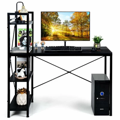 Costway 47.5" Computer Desk Writing Desk Study Table Workstation With 4-Tier Shelves Black - Image 9