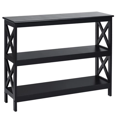 Costway 3-Tier Console Table X-Design Bookshelf Sofa Side Accent Table W/Shelf EspressoBlack - Image 10