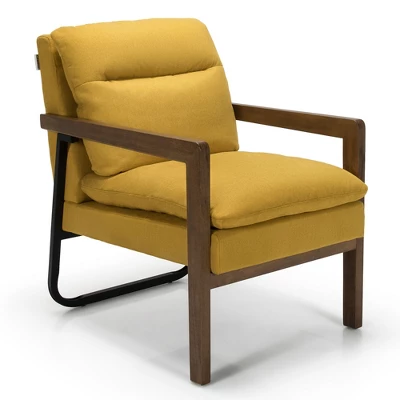 Costway Modern Accent Armchair Lounge Chair W/ Rubber Wood Legs & Steel Bracket - Image 11