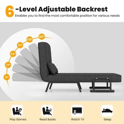 Costway Folding 5 Position Convertible Sleeper Bed Armchair Lounge Couch W/ Pillow - Image 4