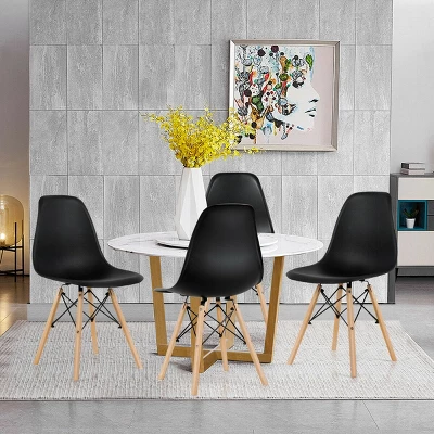 Costway Set Of 4 Modern Dining Side Chair Armless Home Office W/ Wood Legs White/Black/Blue - Image 4