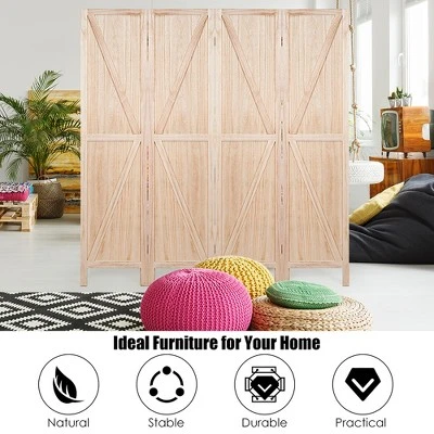 Costway 4Panels Folding Wooden Divider W/ V-shaped Design 5.6Ft Tall - Image 3