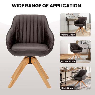Costway 360degreesSwivel Accent Chair Modern Leathaire Armchair With Beech Wood Legs Brown - Image 7