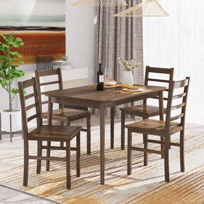 Costway Dining Chair Set Of 4 Modern Kitchen Wood Chairs W/ Solid Rubber Wood Structure - Image 2