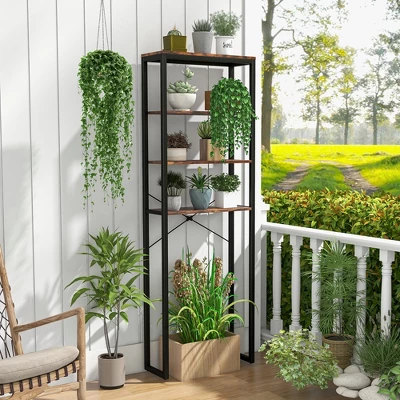 Costway 4-Tier Over The Toilet Storage Rack Freestanding Bathroom Organizer Rustic Brown - Image 7