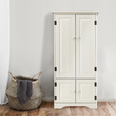 Costway Accent Storage Cabinet Adjustable Shelves Antique 2 Door Floor Cabinet White - Image 7