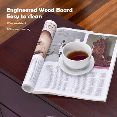 Costway 2-Drawer Dresser Horiztonal Organizer W/Handle Wood End Table Nightstand - Image 6