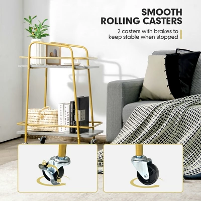 Costway Gold Serving Cart Utility Trolley On Wheel Rolling Kitchen Rack W/Handle - Image 6