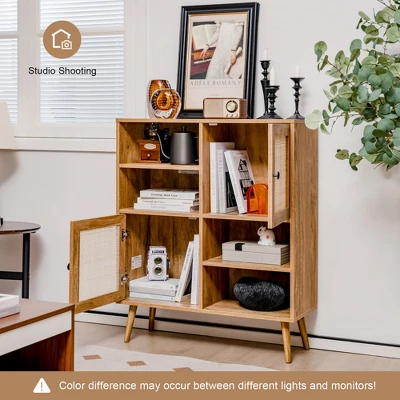 Costway Rattan Buffet Sideboard Accent Storage Cabinet Coffee Bar Cabinet Doors Cubbies - Image 4