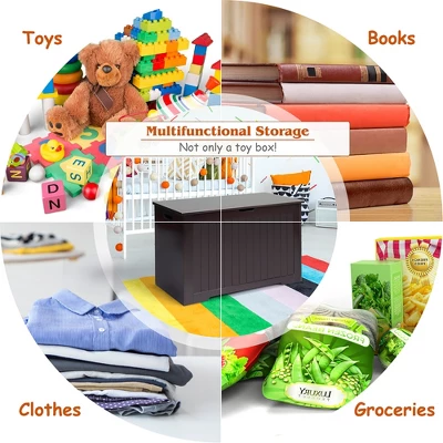 Costway Wooden Toy Box Kids Storage Chest Bench W/ Flip-Top Lid & Safety Hinge WhiteBrown - Image 4