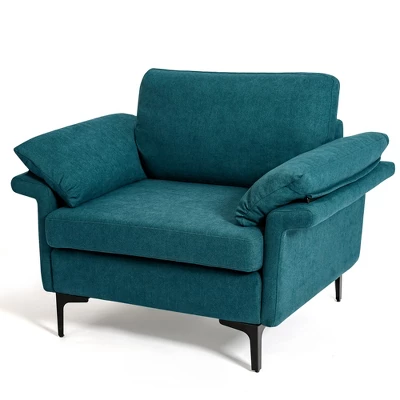 Costway Modern Fabric Accent Armchair Upholstered Single Sofa W/ Metal Legs BlueGrey - Image 9
