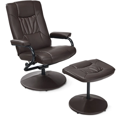 Costway 360° Swivel Recliner Chair PVC Leather Lounge Accent Armchair W/ Ottoman BrownBlackGrey - Image 11