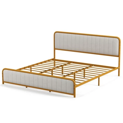 Costway Full Gold Metal Bed Frame Upholstered Platform Bed With Velvet Headboard - Image 11