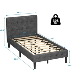 Costway Twin Upholstered Bed Frame Button Tufted Headboard Mattress Foundation