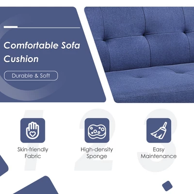 Costway Convertible Futon Sofa Bed Folding Recliner W/USB Ports&Power Strip GreyBlue - Image 4