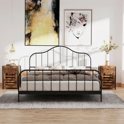 Costway 2PCS Nightstand W/ Drawer Cabinet Adjustable Shelf Industrial Side Table Rustic - Image 4