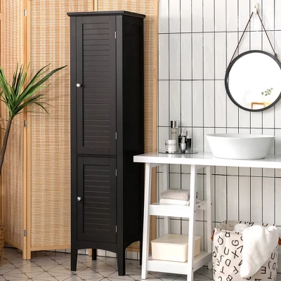 Costway Freestanding Bathroom Storage Cabinet Linen Tower Kitchen Living Room GreyBlackBrownWhite - Image 2