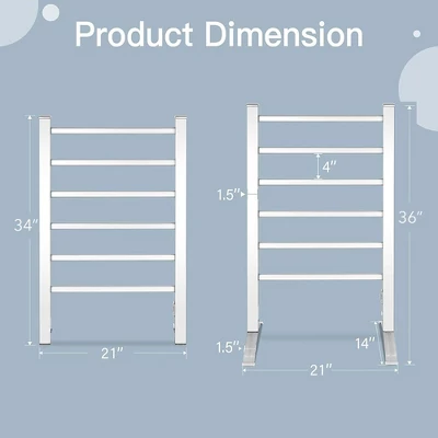 Costway Freestanding Wall Mounted Towel Warmer 6-Bar Aluminum Heated Towel Rack W/ Timer - Image 8