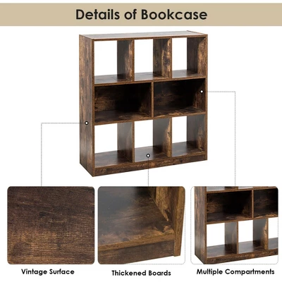 Costway Bookcase Industrial Freestanding Bookshelf Storage Organizer W/ Open Compartments - Image 9
