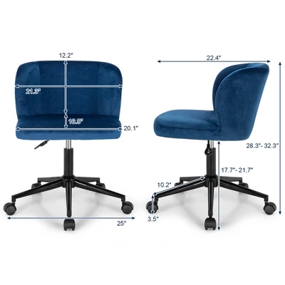 Costway Velvet Home Office Leisure Vanity Chair Armless Adjustable Swivel PinkBlue - Image 3
