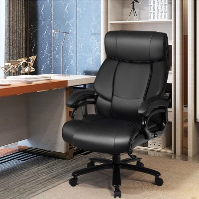 Costway Big & Tall 500lb Massage Office Chair Executive PU Leather Computer Desk Chair Black - Image 2