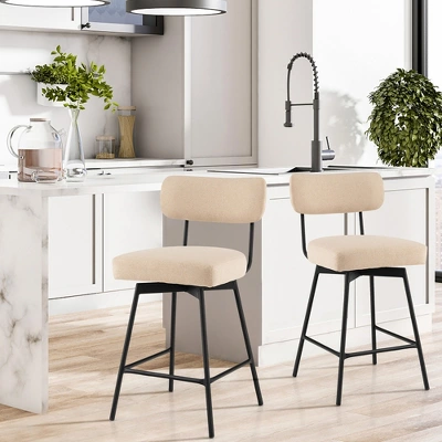 Costway Set Of 4 Swivel Bar Stools Counter Height Upholstered Kitchen Dining Chair Gray/Beige - Image 2