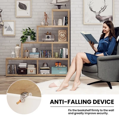 Costway 6 Cubes Ladder Shelf Freestanding Corner Bookshelf Storage Bookcase Display Rack - Image 6