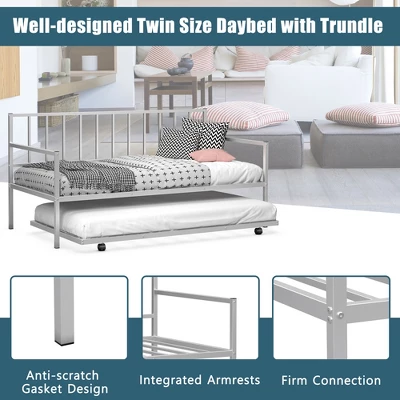 Costway Twin Metal Daybed With Roll Out Trundle Heavy Duty Frame Sofa Bed Set - Image 6