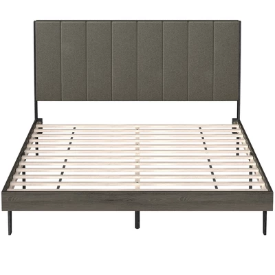 Costway Upholstered Tufted Bed Wood Platform Mattress Foundation Headboard Queen - Image 9