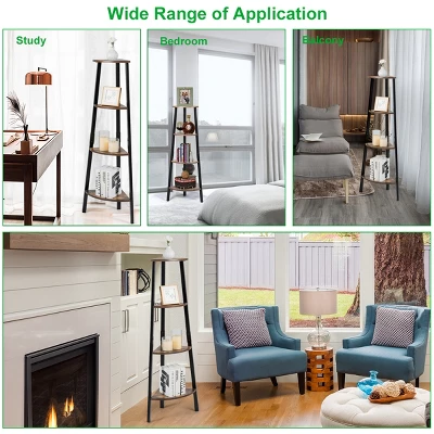 COSTWAY 4-Tier Corner Shelf Metal Storage Rack Bookcase Plant Display Stand Natural - Image 6