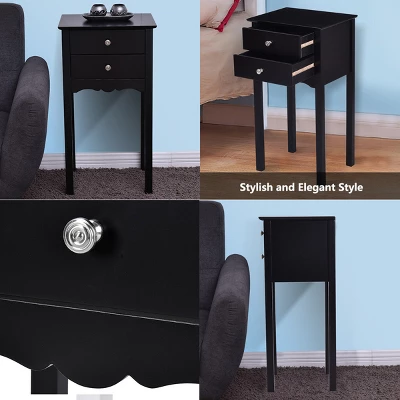 Costway Side Table End Accent Table Night Stand W/ 2 Drawers Furniture Black - Image 4