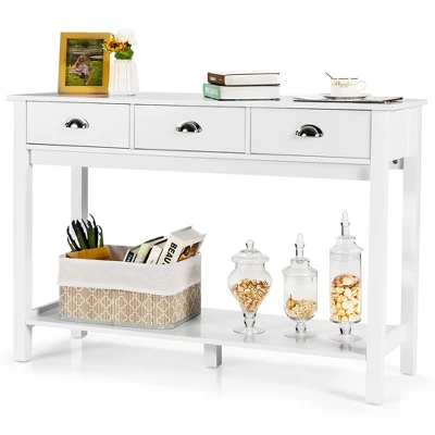 Costway Console Table With 3 Drawers Bottom Shelf Sofa Side Table Entryway White - Image 9