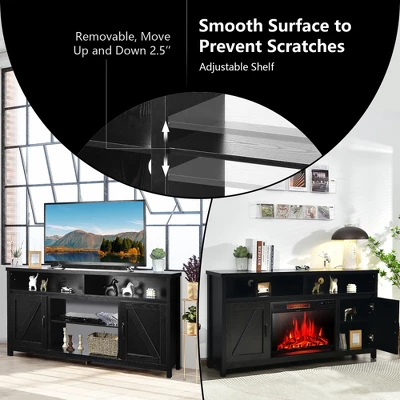 Costway 59'' TV Stand Media Center Console Cabinet W/ Barn Door For TV's 65'' NaturalBlackCoffee - Image 6