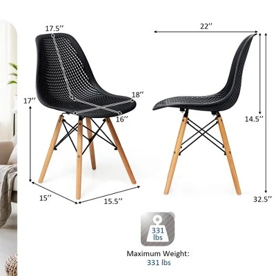 Costway Set Of 4 Plastic Hollow Out Chair Mid Century Modern Wood-Leg Seat - Image 3