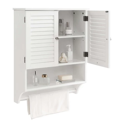 Costway Bathroom Wall Mounted Medicine Cabinet With Louvered Doors & Towel Bar Espresso/Grey/White - Image 12