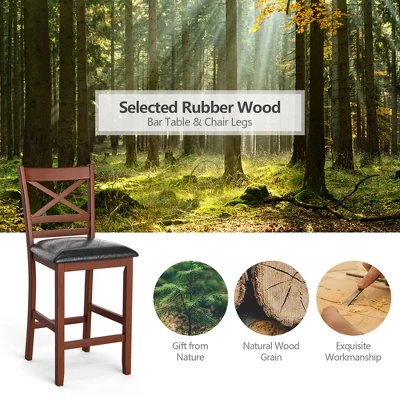 Costway 5PCS Pub Dining Table Set W/ Storage Shelves&4 Upholstered Chairs Walnut - Image 6