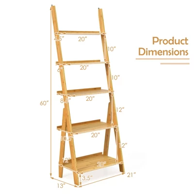 Costway 5-Tier Bamboo Ladder Shelf Bookshelf Display Storage Rack Flower Stand - Image 3