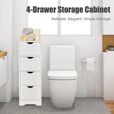 Costway White Floor Storage Cabinet Bathroom Organizer Free Standing 2/3/4 Drawers - Image 3