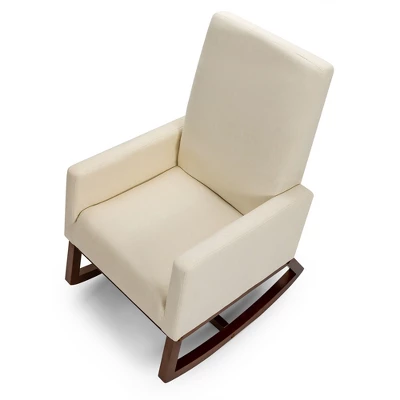 Costway Mid Century Retro Fabric Upholstered Rocking Chair Modern Armchair Beige - Image 8