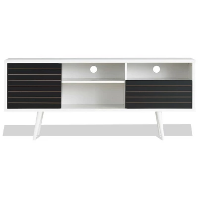 Costway Modern TV Stand/Console Cabinet 3 Shelves Storage Drawer Splayed Leg Black/White - Image 9