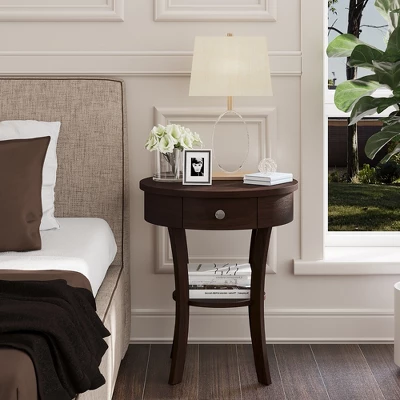 Costway 2-tier Side End Sofa Table Round Nightstand For Bedroom Living Room White/Espresso - Image 7