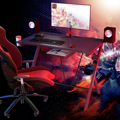 Costway Gaming Desk Computer Desk PC Table Workstation With Headphone Hook & Cup Holder - Image 2