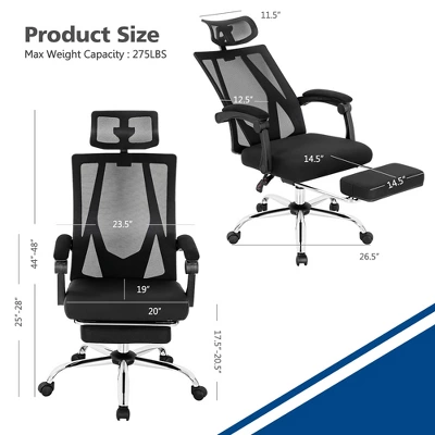 Costway Mesh Office Chair Recliner Desk Chair Height Adjustable W/Footrest Black - Image 2