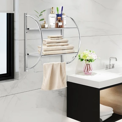 Costway 2 Tier Wall Mount Shower Organizer Toilet Bathroom Storage Rack Holder Towel Bar - Image 2