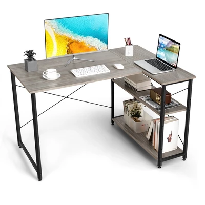 Costway 48'' Reversible L Shaped Computer Desk Home Office Table Adjustable Shelf BrownGrayNatural - Image 10