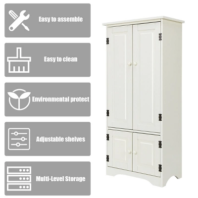 Costway Accent Storage Cabinet Adjustable Shelves Antique 2 Door Floor Cabinet White - Image 6