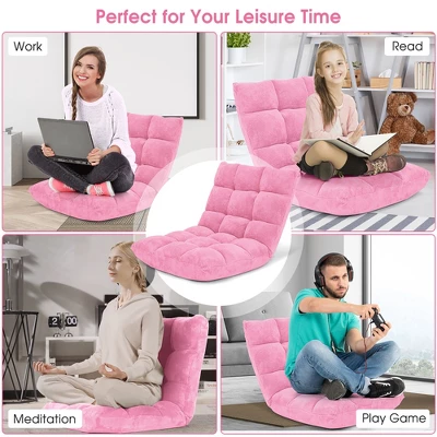 Costway Adjustable 14-Position Floor Chair Folding Lazy Gaming Sofa Chair Cushioned-Pink - Image 5